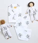 white black hand screen printed unisex sleepwear set- set of 2