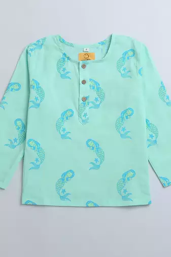 green multicolor hand screen printed unisex sleepwear set- set of 2