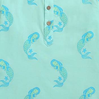 green multicolor hand screen printed unisex sleepwear set- set of 2 3