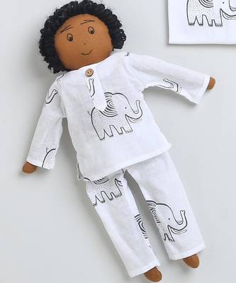 white green hand screen printed unisex sleepwear set- set of 2 1