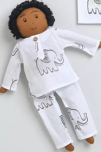 white green hand screen printed unisex sleepwear set- set of 2