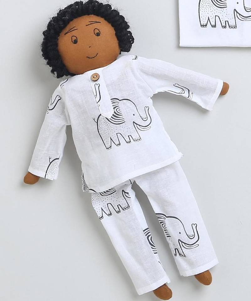 white green hand screen printed unisex sleepwear set- set of 2