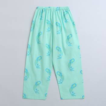 green multicolor hand screen printed unisex sleepwear set- set of 2 4