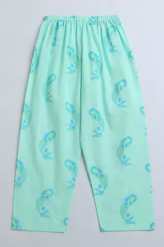 green multicolor hand screen printed unisex sleepwear set- set of 2