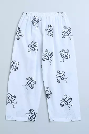 white black hand screen printed unisex sleepwear set- set of 2