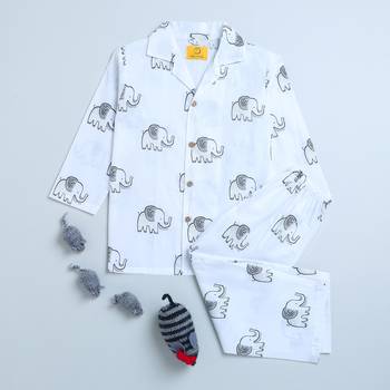 white green hand screen printed unisex sleepwear set- set of 2 2