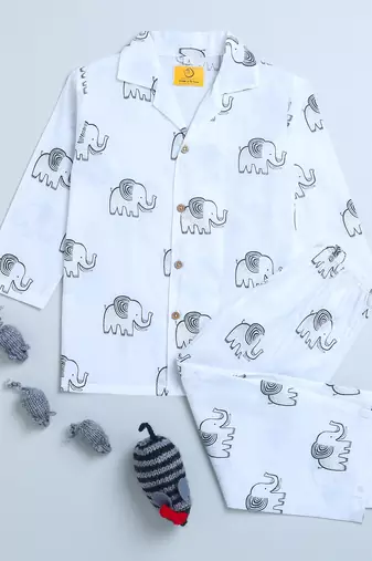 white green hand screen printed unisex sleepwear set- set of 2