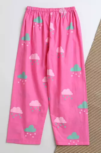 pink multicolor hand screen printed unisex sleepwear set- set of 2
