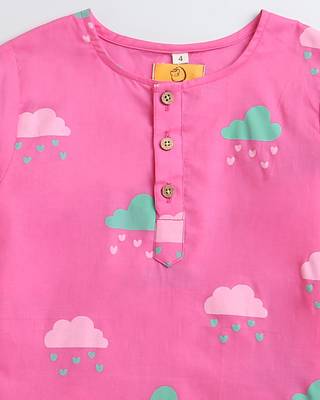 pink multicolor hand screen printed unisex sleepwear set- set of 2 4