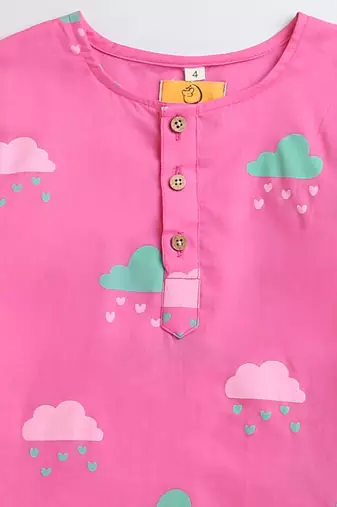 pink multicolor hand screen printed unisex sleepwear set- set of 2