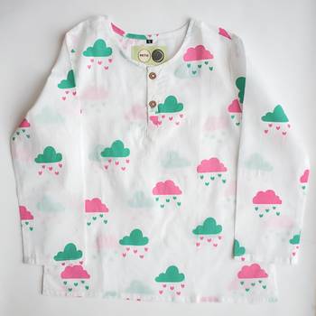 white multicolor hand screen printed unisex sleepwear set- set of 2 2