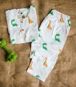 white multicolor hand screen printed unisex sleepwear set- set of 2