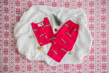 red green hand screen printed unisex sleepwear set- set of 2 1