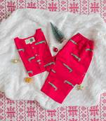 red green hand screen printed unisex sleepwear set- set of 2