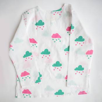 white multicolor hand screen printed unisex sleepwear set- set of 2 4