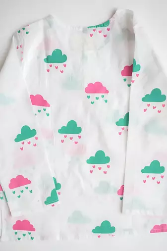 white multicolor hand screen printed unisex sleepwear set- set of 2