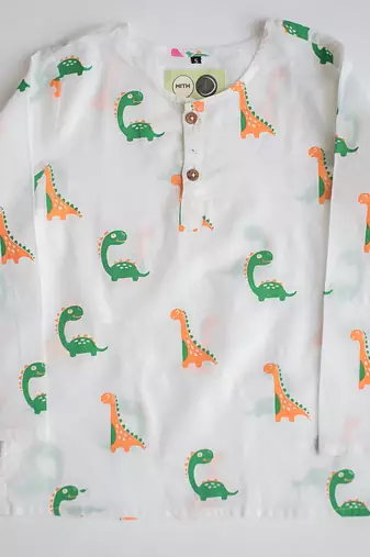 white multicolor hand screen printed unisex sleepwear set- set of 2
