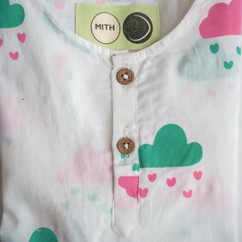 white multicolor hand screen printed unisex sleepwear set- set of 2 5