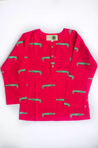 red green hand screen printed unisex sleepwear set- set of 2