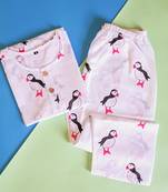 white multicolor hand screen printed unisex sleepwear set- set of 2