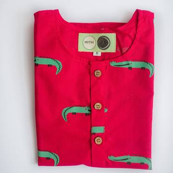 red green hand screen printed unisex sleepwear set- set of 2 5