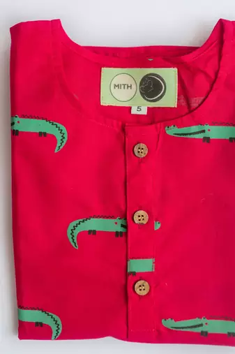 red green hand screen printed unisex sleepwear set- set of 2