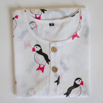 white multicolor hand screen printed unisex sleepwear set- set of 2 3