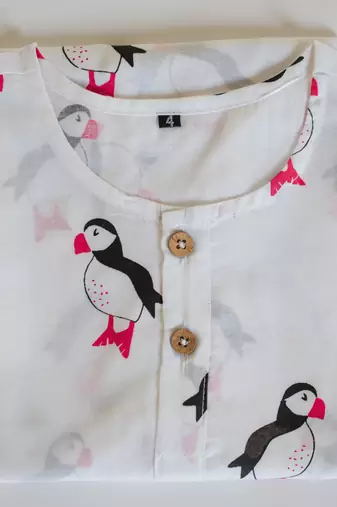 white multicolor hand screen printed unisex sleepwear set- set of 2