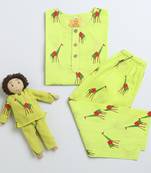 green multicolor hand screen printed unisex sleepwear set- set of 2