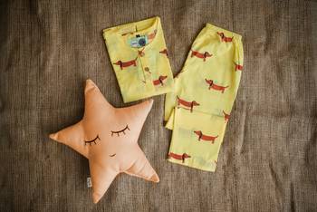 yellow red hand screen printed unisex sleepwear set- set of 2 1