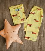 yellow red hand screen printed unisex sleepwear set- set of 2