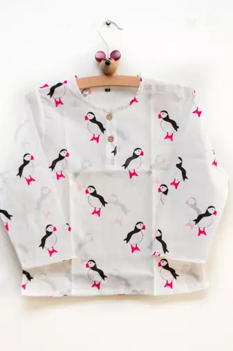 white multicolor hand screen printed unisex sleepwear set- set of 2