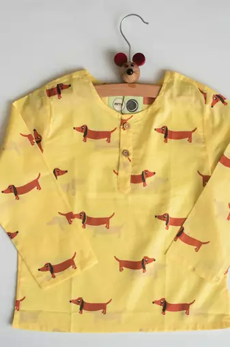 yellow red hand screen printed unisex sleepwear set- set of 2