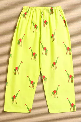 green multicolor hand screen printed unisex sleepwear set- set of 2