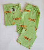 green orange hand screen printed unisex sleepwear set- set of 2