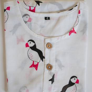 white multicolor hand screen printed unisex sleepwear set- set of 2 5