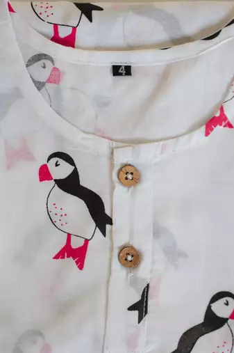 white multicolor hand screen printed unisex sleepwear set- set of 2