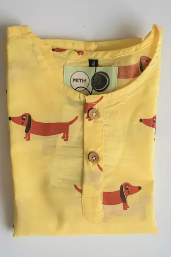 yellow red hand screen printed unisex sleepwear set- set of 2