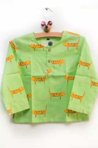 green orange hand screen printed unisex sleepwear set- set of 2