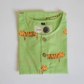 green orange hand screen printed unisex sleepwear set- set of 2 3