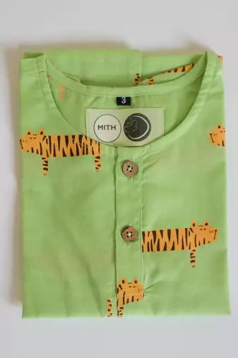 green orange hand screen printed unisex sleepwear set- set of 2