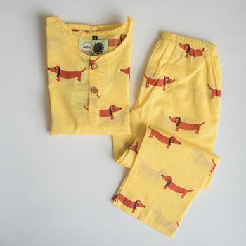 yellow red hand screen printed unisex sleepwear set- set of 2 5