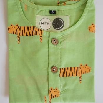 green orange hand screen printed unisex sleepwear set- set of 2 4