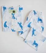 white blue hand screen printed unisex sleepwear set- set of 2