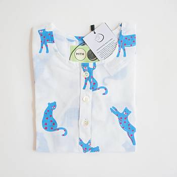 white blue hand screen printed unisex sleepwear set- set of 2 2