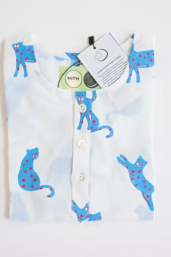 white blue hand screen printed unisex sleepwear set- set of 2