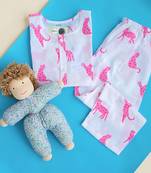 white pink hand screen printed unisex sleepwear set- set of 2
