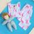 white pink hand screen printed unisex sleepwear set- set of 2