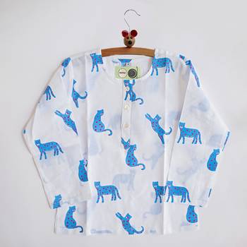 white blue hand screen printed unisex sleepwear set- set of 2 3
