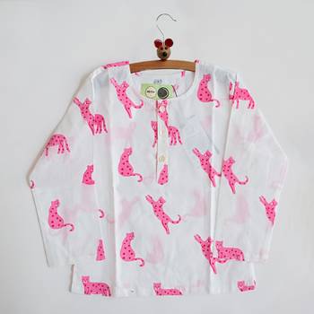 white pink hand screen printed unisex sleepwear set- set of 2 2